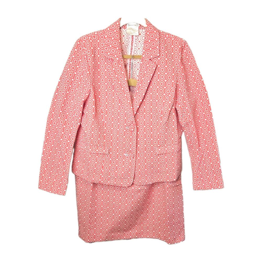 Monroe & Main Coral Geometric Church Party Formal Summer Suit Skirt Size 14
